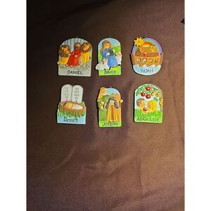 Vtg Christmas Ornaments Lot Of 6 Biblical Theme. Bright‎ Colors 3 Inches